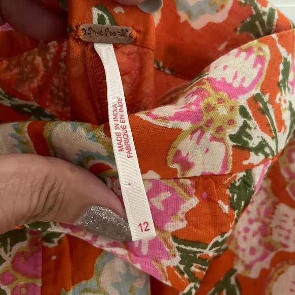 Like New Free People Orange Floral Pleat Mini Skirt Size 12 - Picture 3 of 5